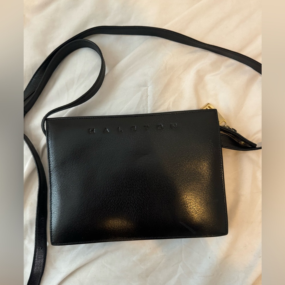 Halston Faux Leather Black Rectangle Crossbody Purse - Gem
